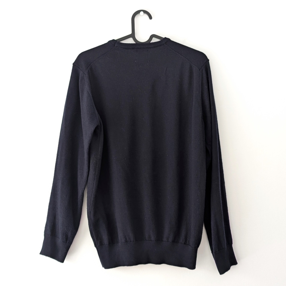Zara Women's 100% Extra Fine Wool Classic Soft Navy Crewneck Sweater Small (38) - Picture 5 of 6